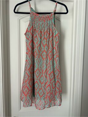 Sequin Hearts Coral and Mint Geometric Print Sundress